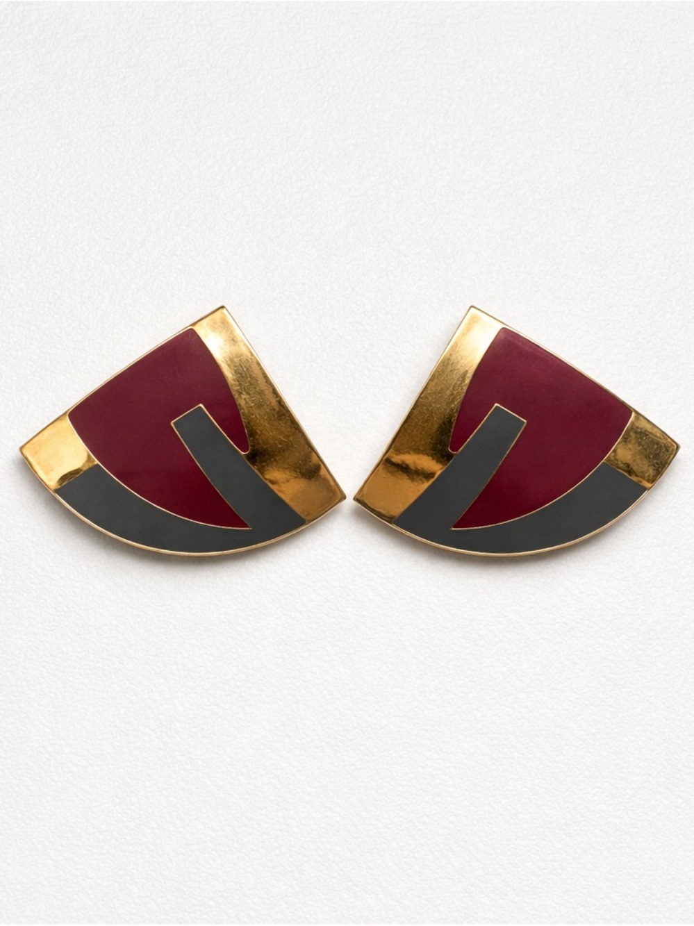 Gold-Tone Red and Gray Statement Earrings